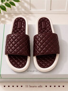 APL Lusso Quilted Burgundy Leather Slides NWT Men’s 12 Unisex Comfort Sandals